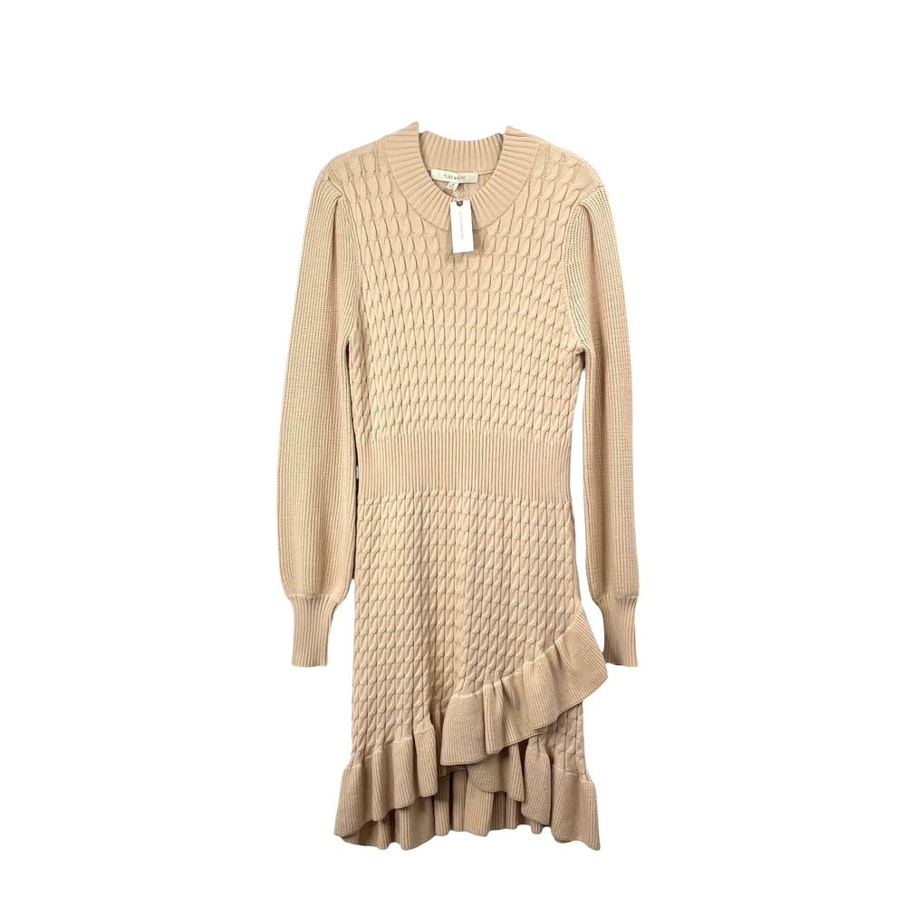 NEW Anthropologie Flat White cable knit ruffle sweater dress Size M tan beige - Picture 2 of 10